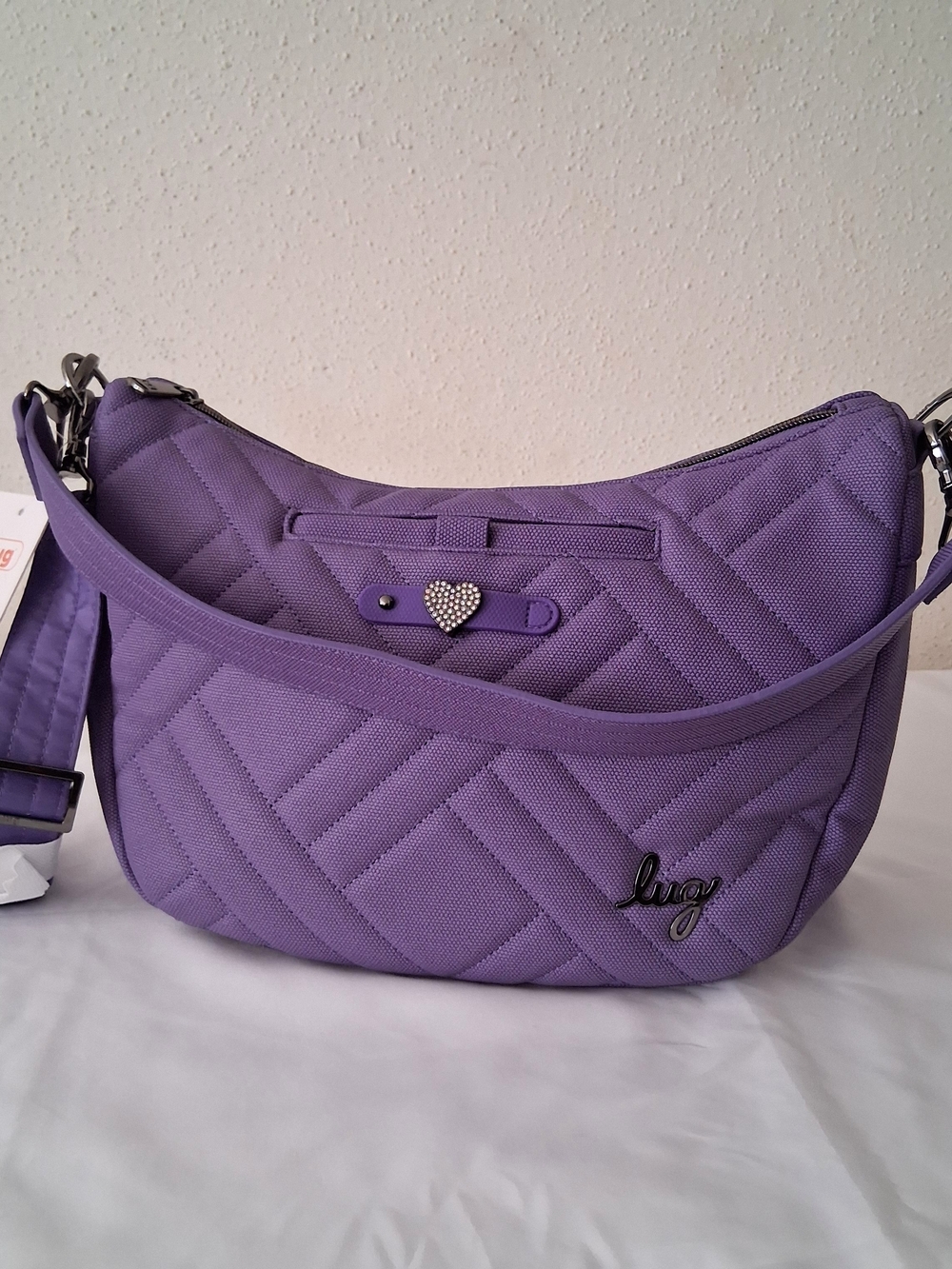 Lug Quilted Purple Shoulder Bag with Heart Accent NWT